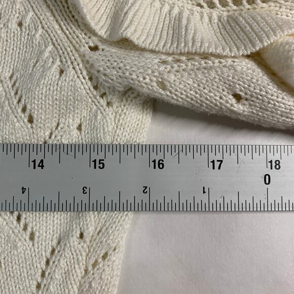 White House Black Market XS Mock Neck Sweater Ivory Pointelle Ruffle - Picture 6 of 8